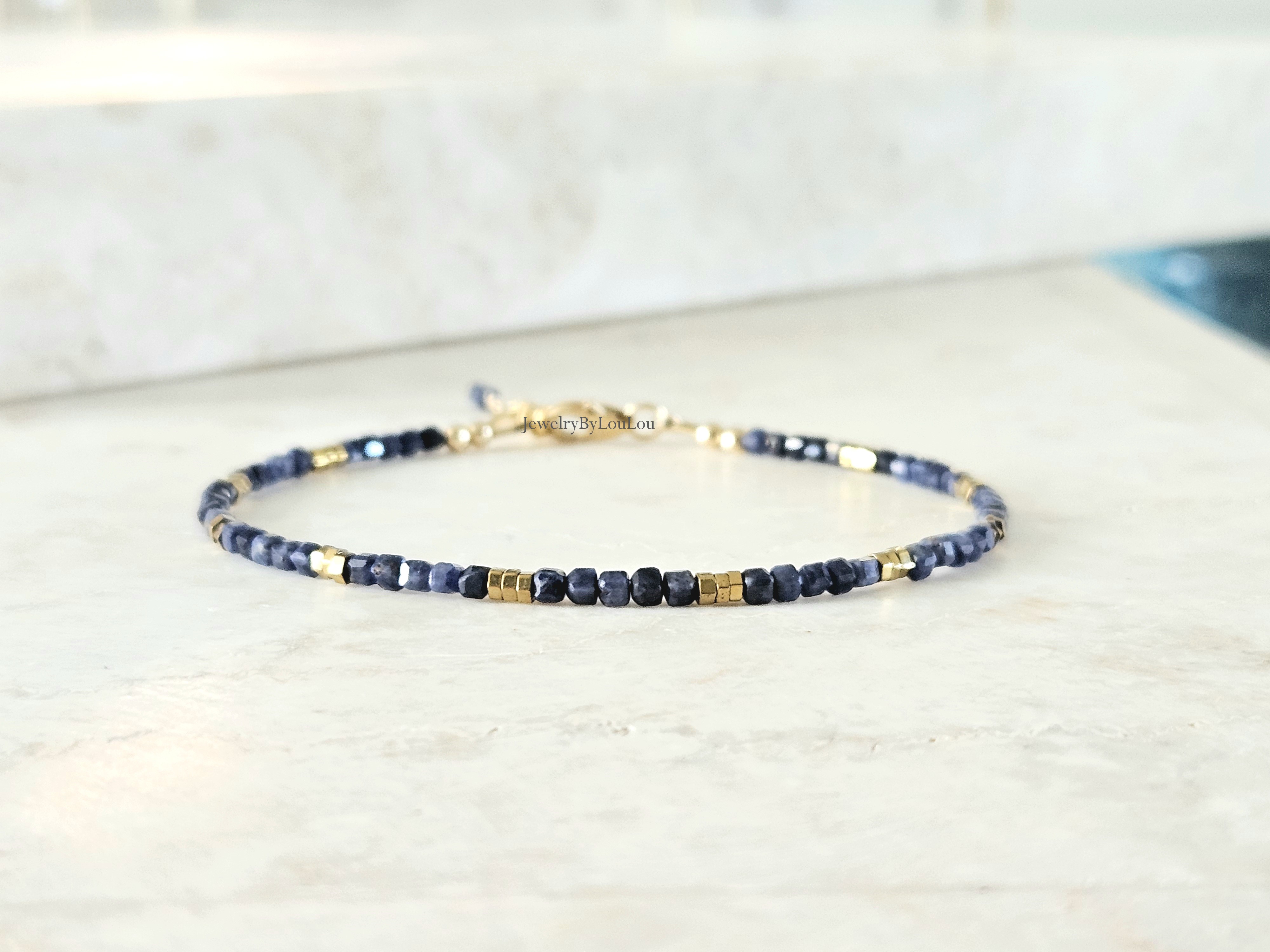 Blauwe saffier kralen armband, leverbaar 14k goldfilled - 925 sterling zilver