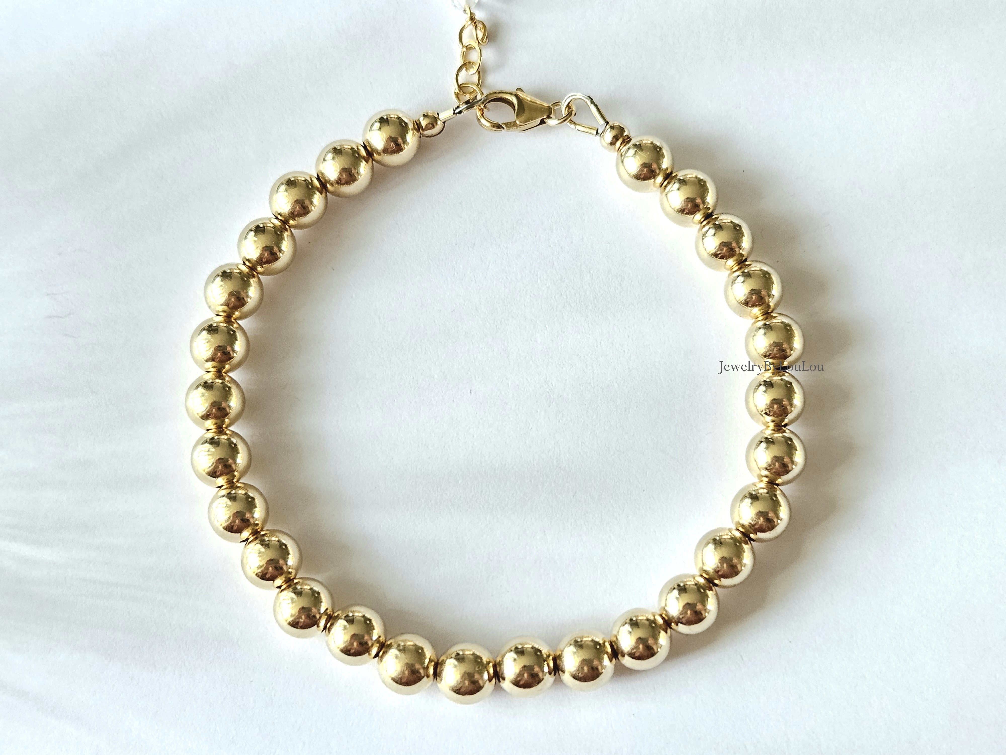 14k Goldfilled kralen armband 6mm, leverbaar met sluiting - elastiek