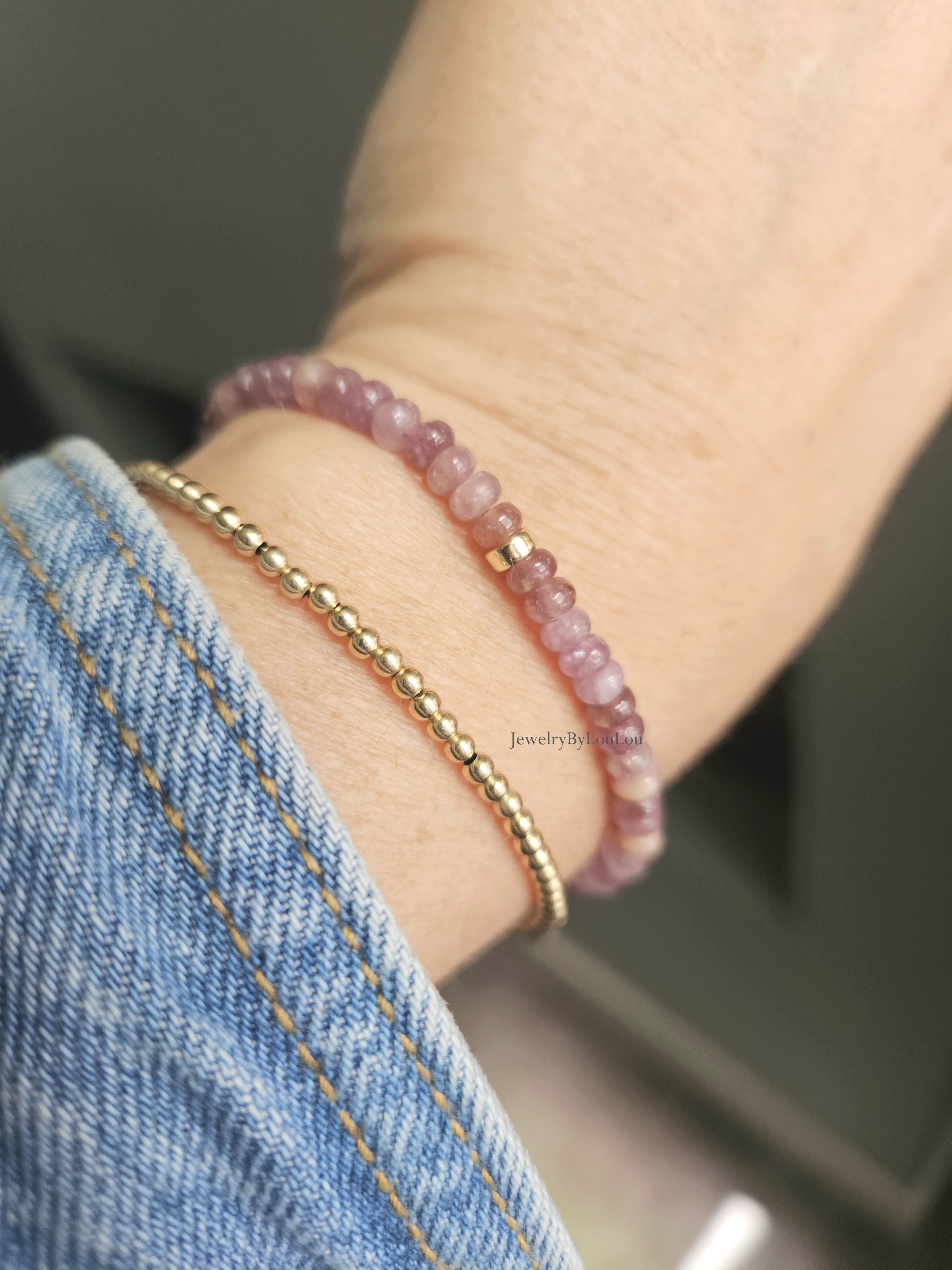 AAA Lepidoliet kralen armband, 14k goldfilled - 925 sterling zilver