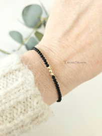 Zwart Onyx edelstenen kralen armband, leverbaar  in 14k goldfilled & 925 sterling zilver