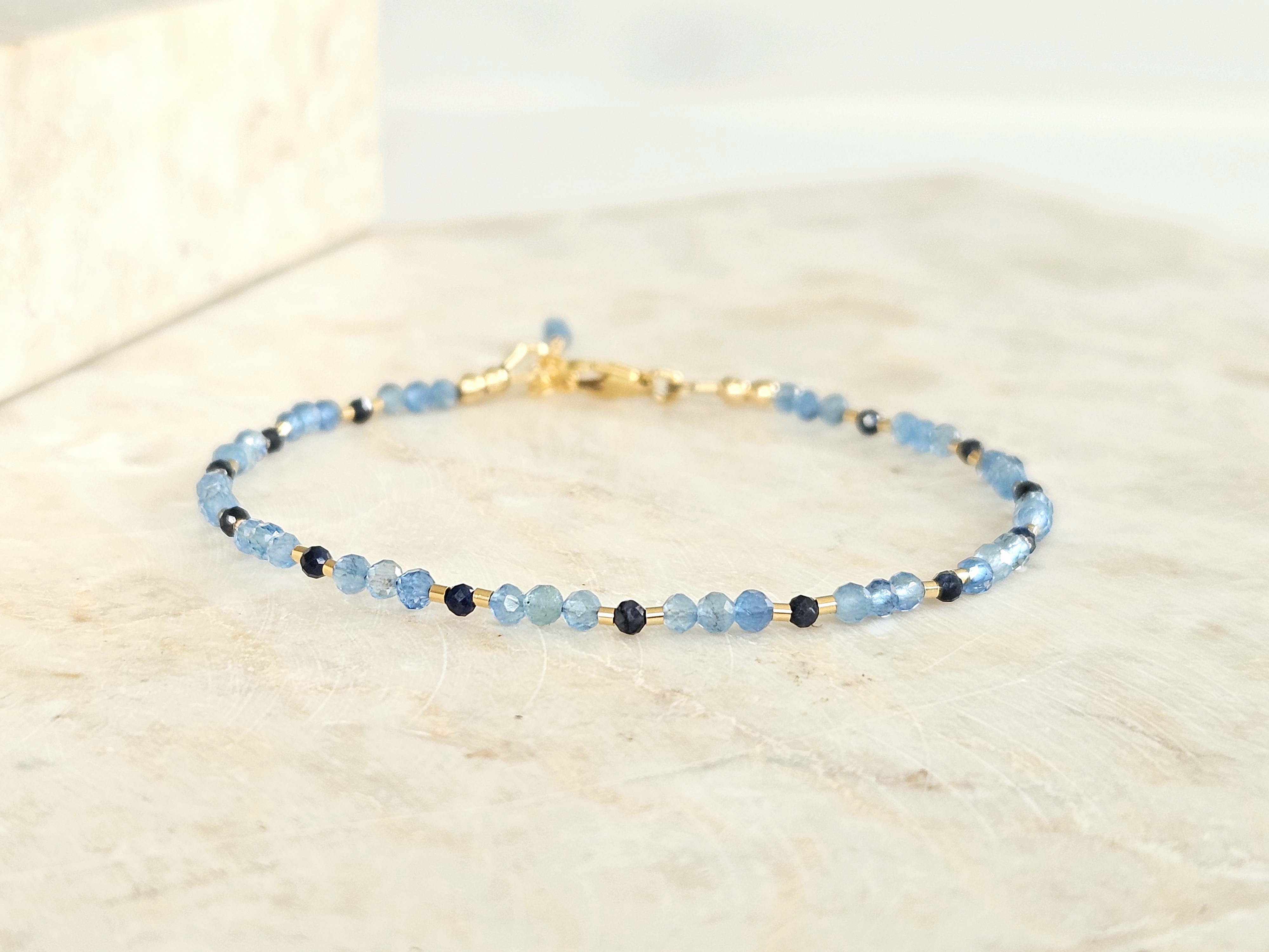 Fijn aquamarijn kralen armbandje, 14k goldfilled & 925 sterling zilver