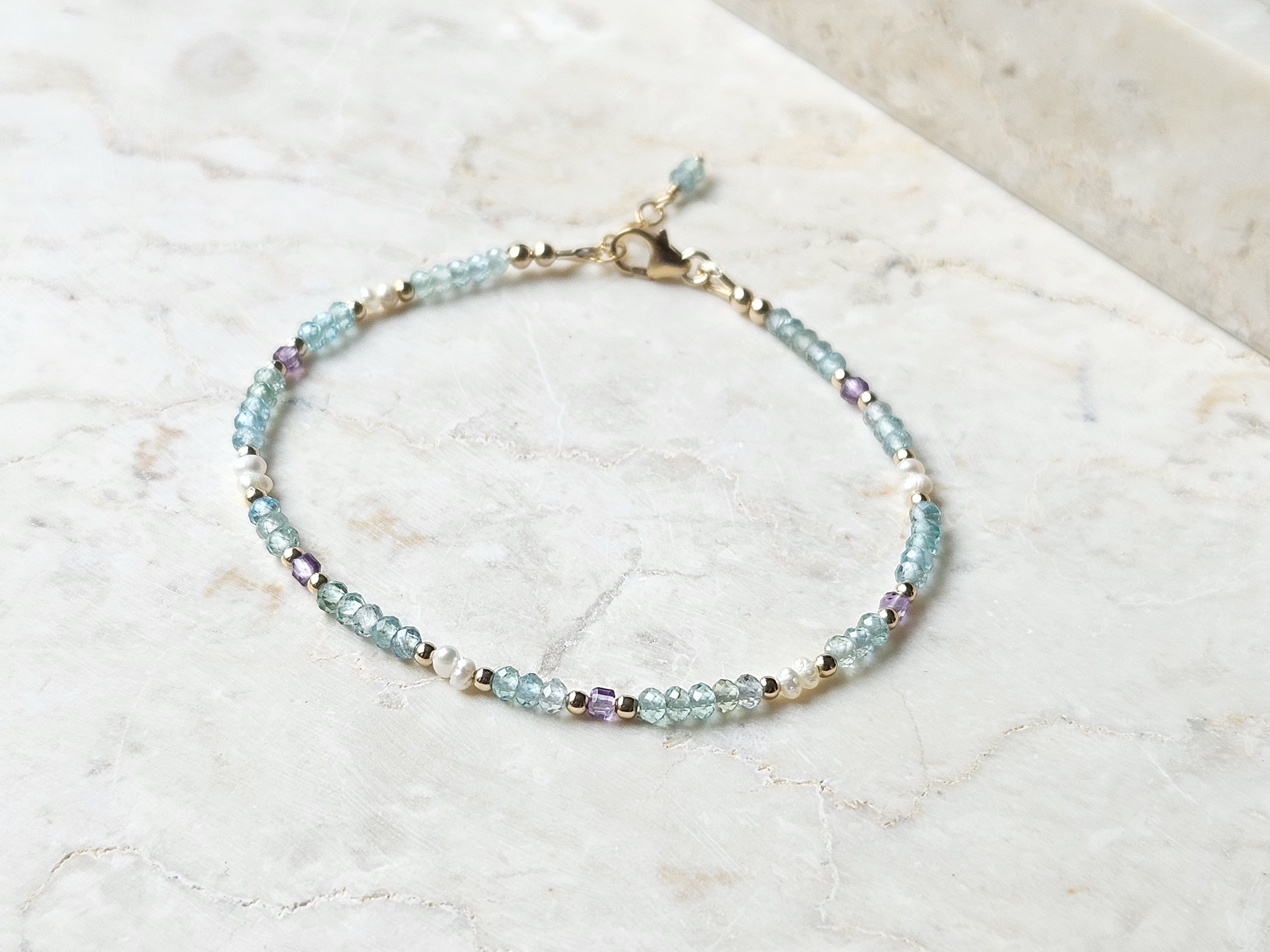 Apatiet, Amethist , Parel kralen armband, leverbaar 14k goldfilled - 925 sterling zilver