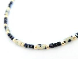 Dalmatiër japis en zwarte onyx armband     925 sterling zilver   -   14k goldfilled