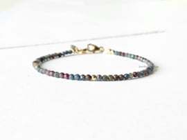 Robijn-Fuchsiet in Kyaniet kralen armband  14k goldfilled - 925 sterling zilver