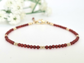 Carnelian 2mm beaded bracelet, 925 sterling silver & 14k goldfilled