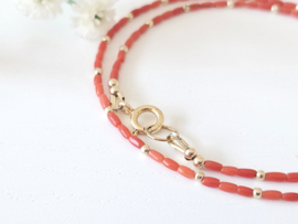 Italiaanse Koraal kralen ketting 14k goldfilled - 925 sterling zilver