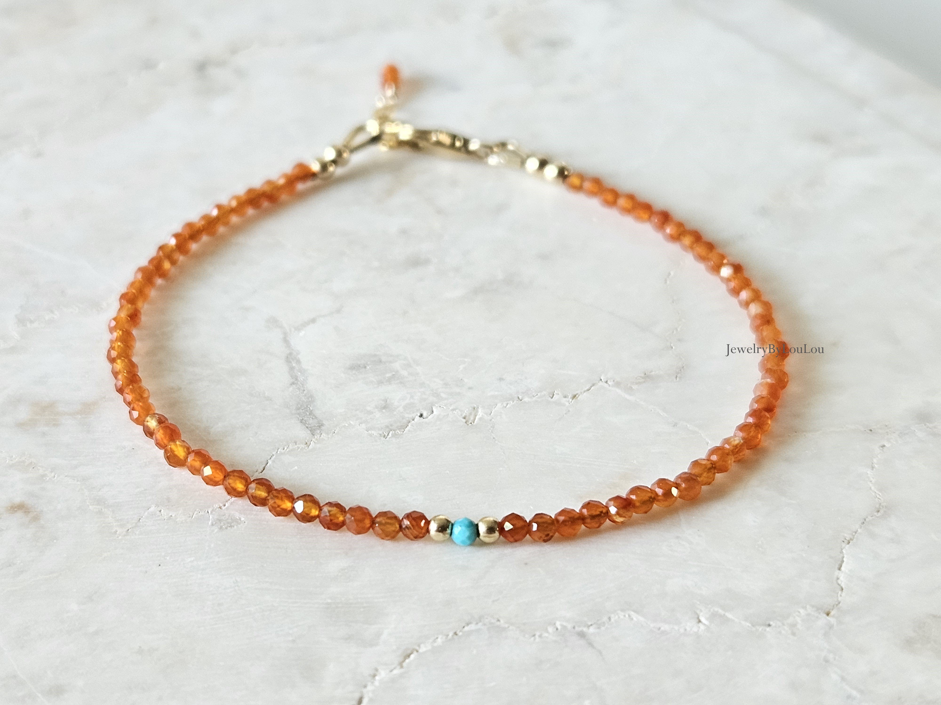 Carneool en Turquoise kralen armband,  925 sterling zilver & 14k goldfilled