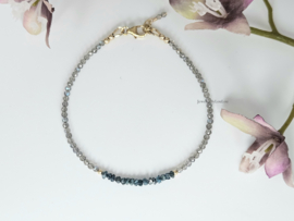 Labradoriet en blauwe ruwe diamant edelstenen kralen armband ,  925 sterling zilver - 14k goldfilled