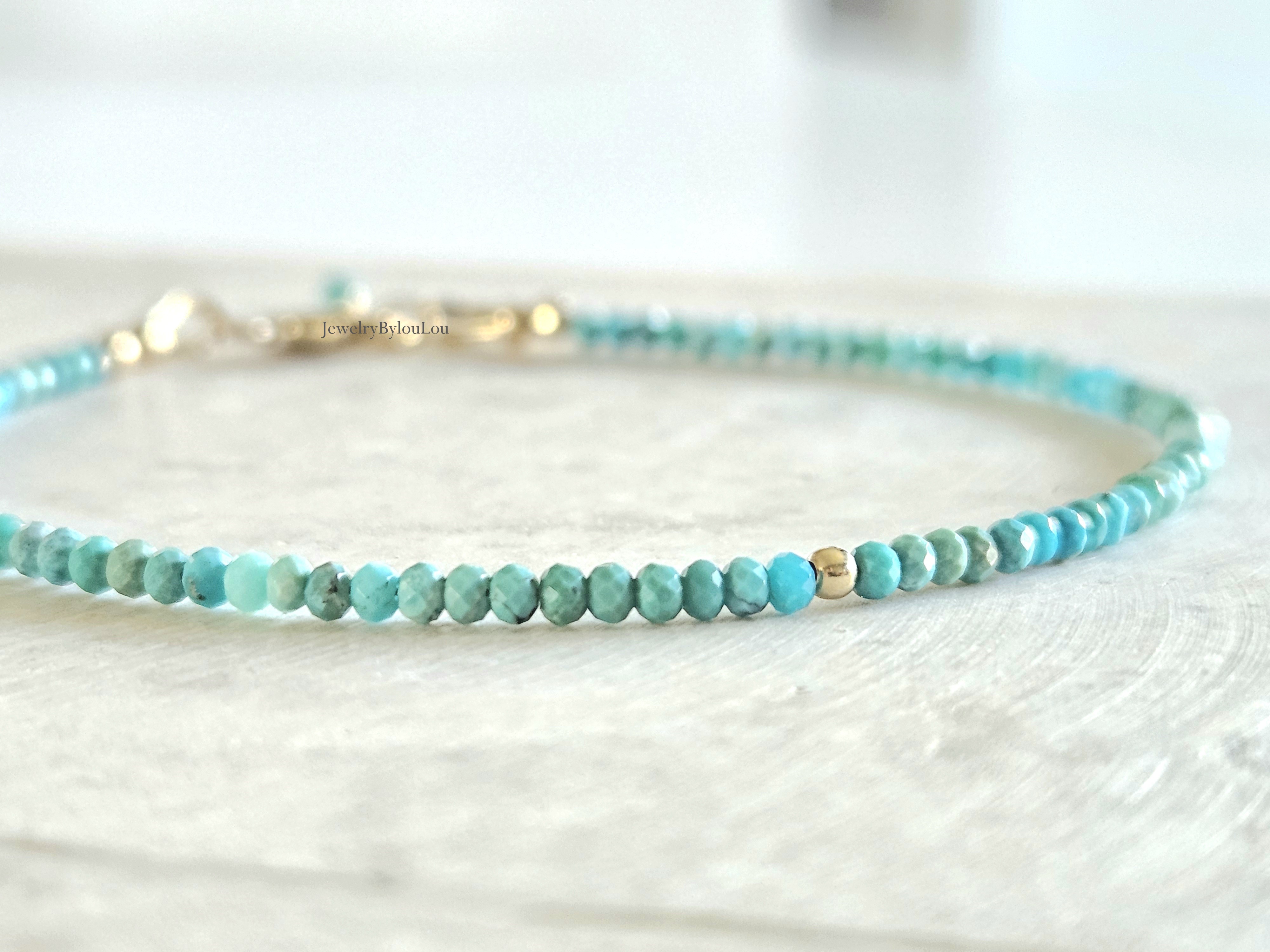 Natuurlijke AAA Arizona Turquoise kralen armbandje, 14k goldfilled - 925 sterling zilver