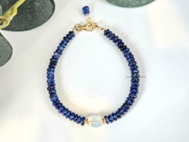 Kyanite & Moonstone gemstone beaded bracelet 14k goldfilled - 925 sterling silver