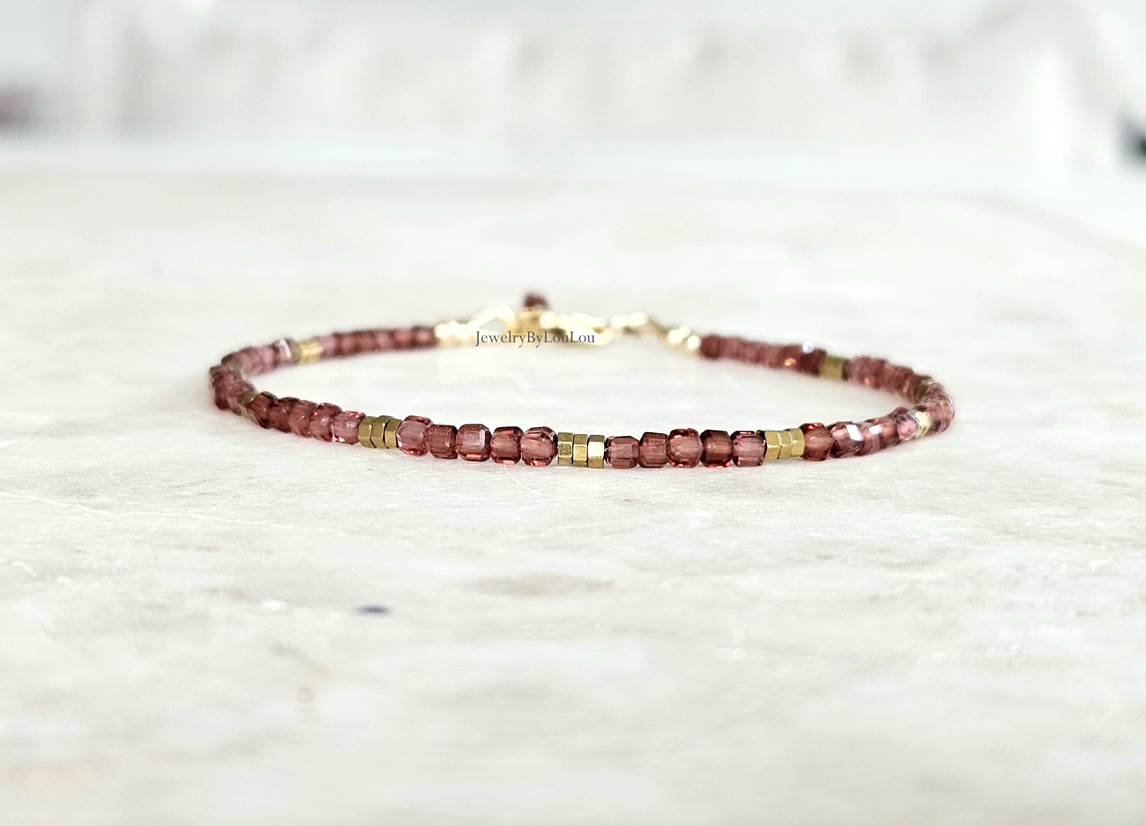 AAA Malaya Granaat en Hematiet kralen armband  14k goldfilled - 925 sterling zilver