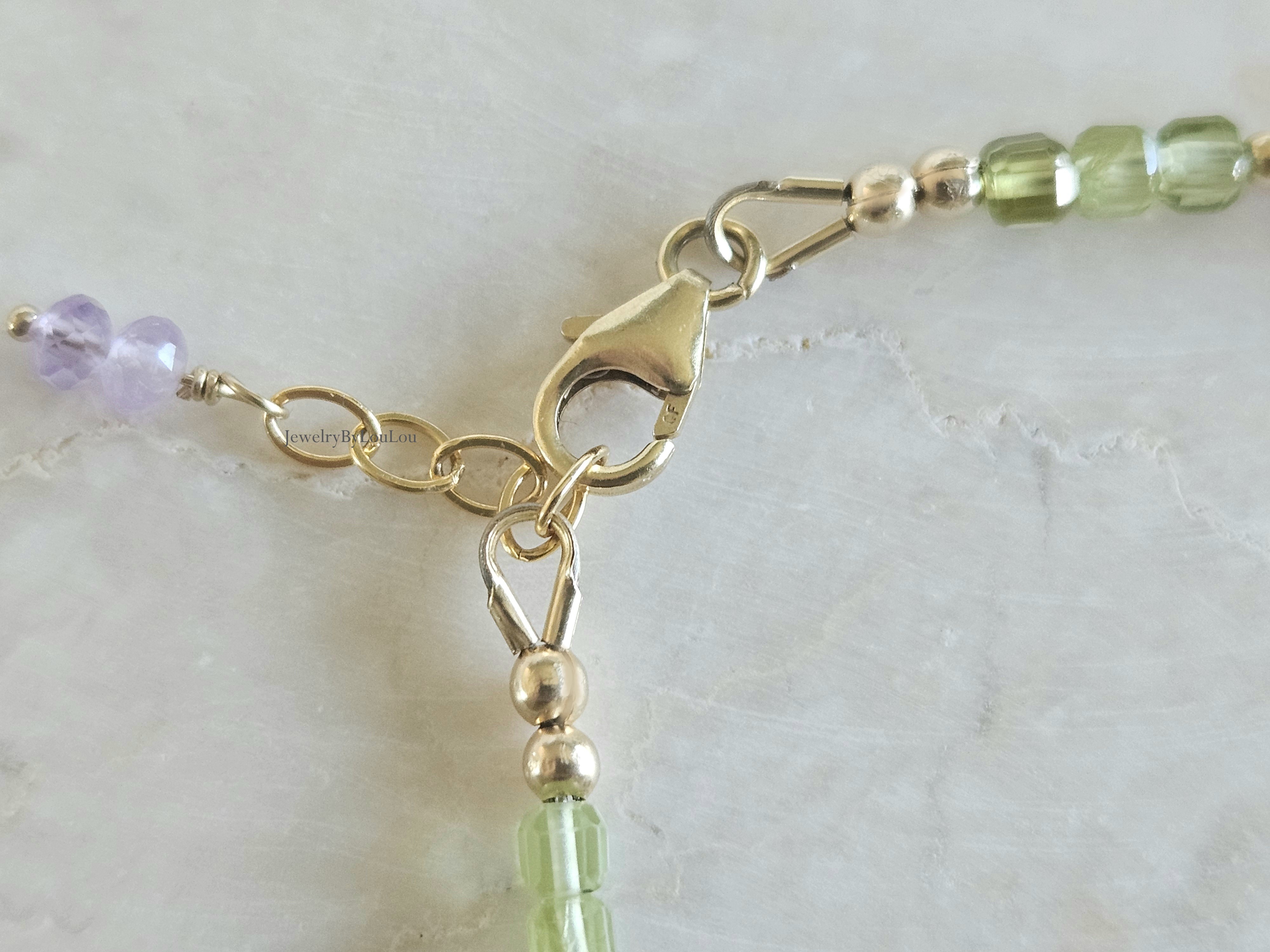AAA kwaliteit Peridoot em Amethist kralen armband, 14k goldfilled & 925 sterling zilver