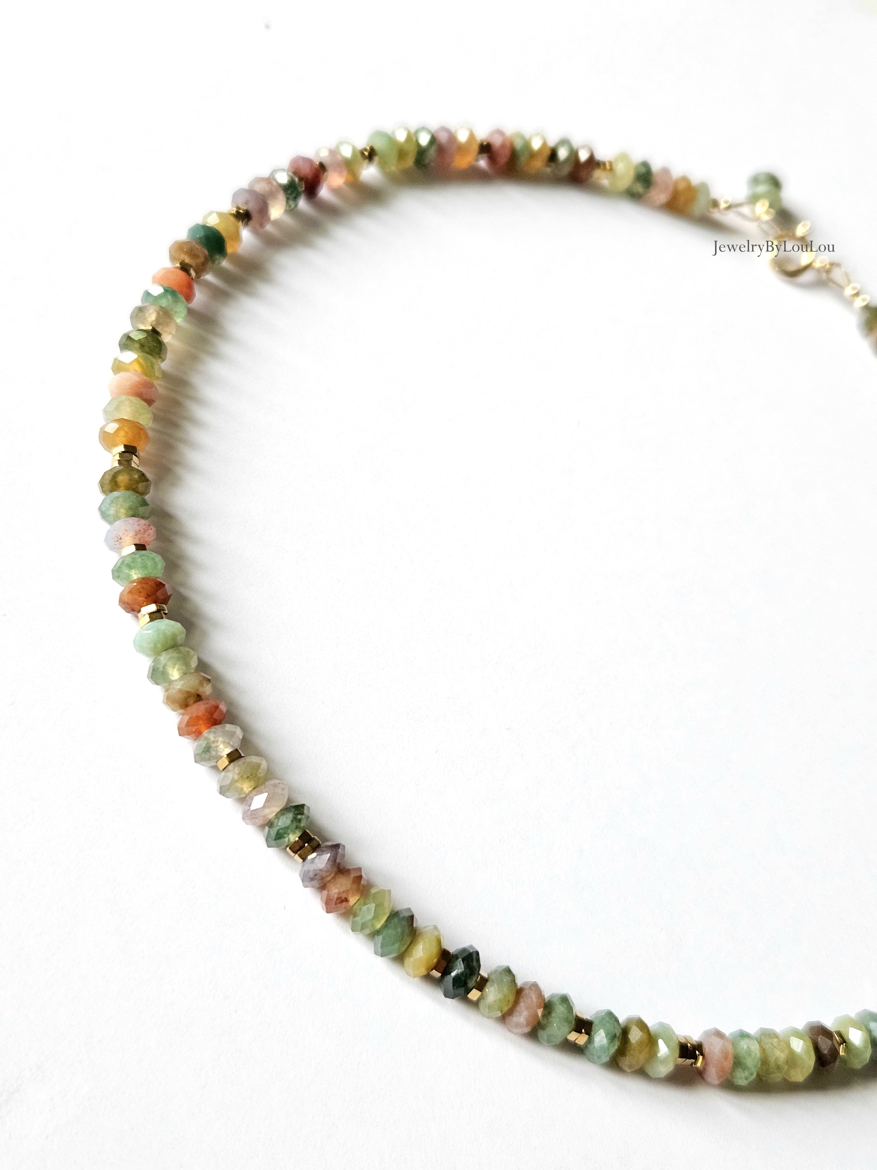 AAA Indiase Agaat kralen ketting, 14k goldfilled - 925 sterling zilver