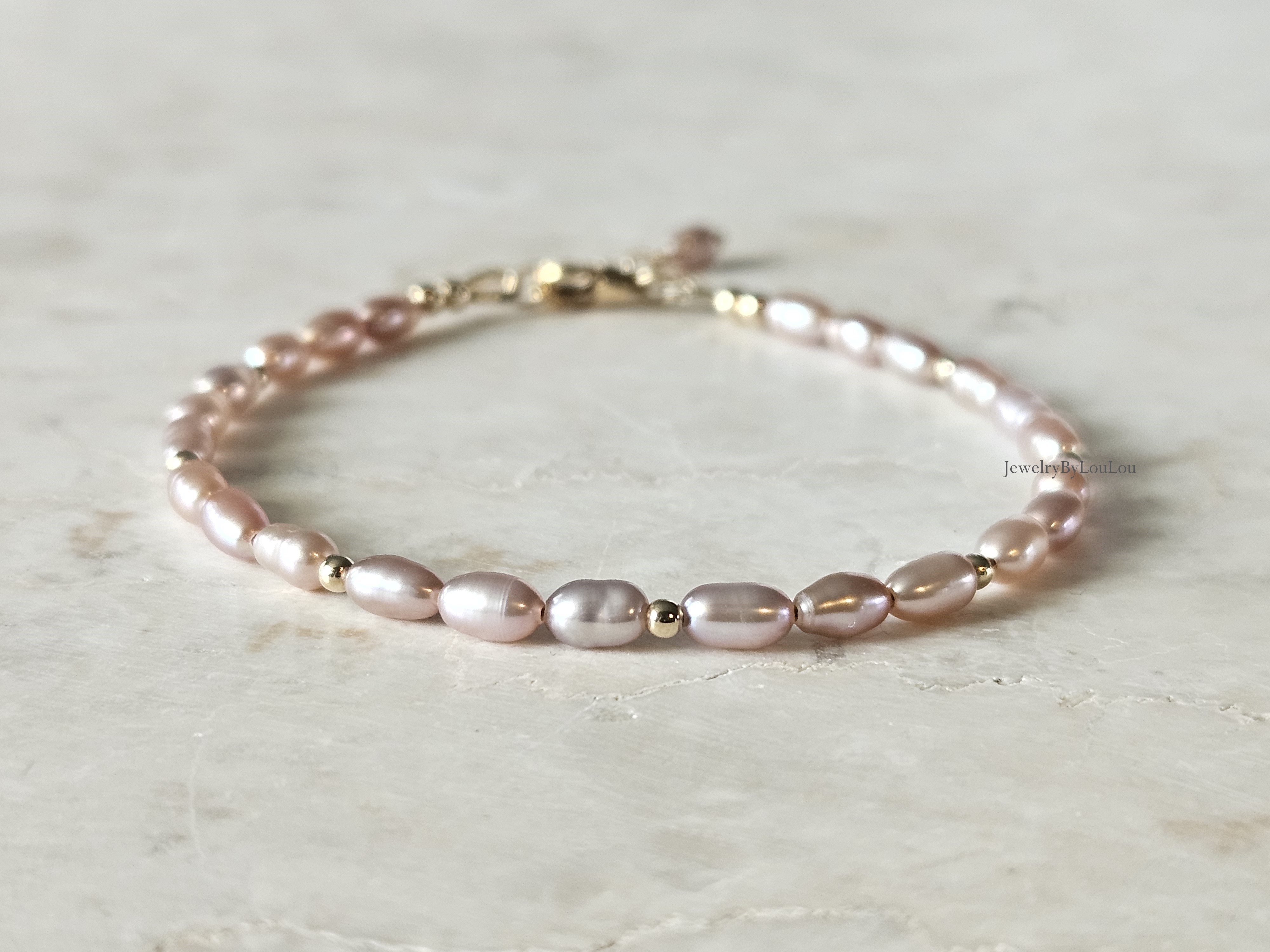 Zacht roze zoetwaterparel kralen armband ,  925 sterling zilver - 14k goldfilled