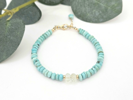 Turquoise en Morganiet kralen armband, 14k goldfilled & 925 sterling zilver