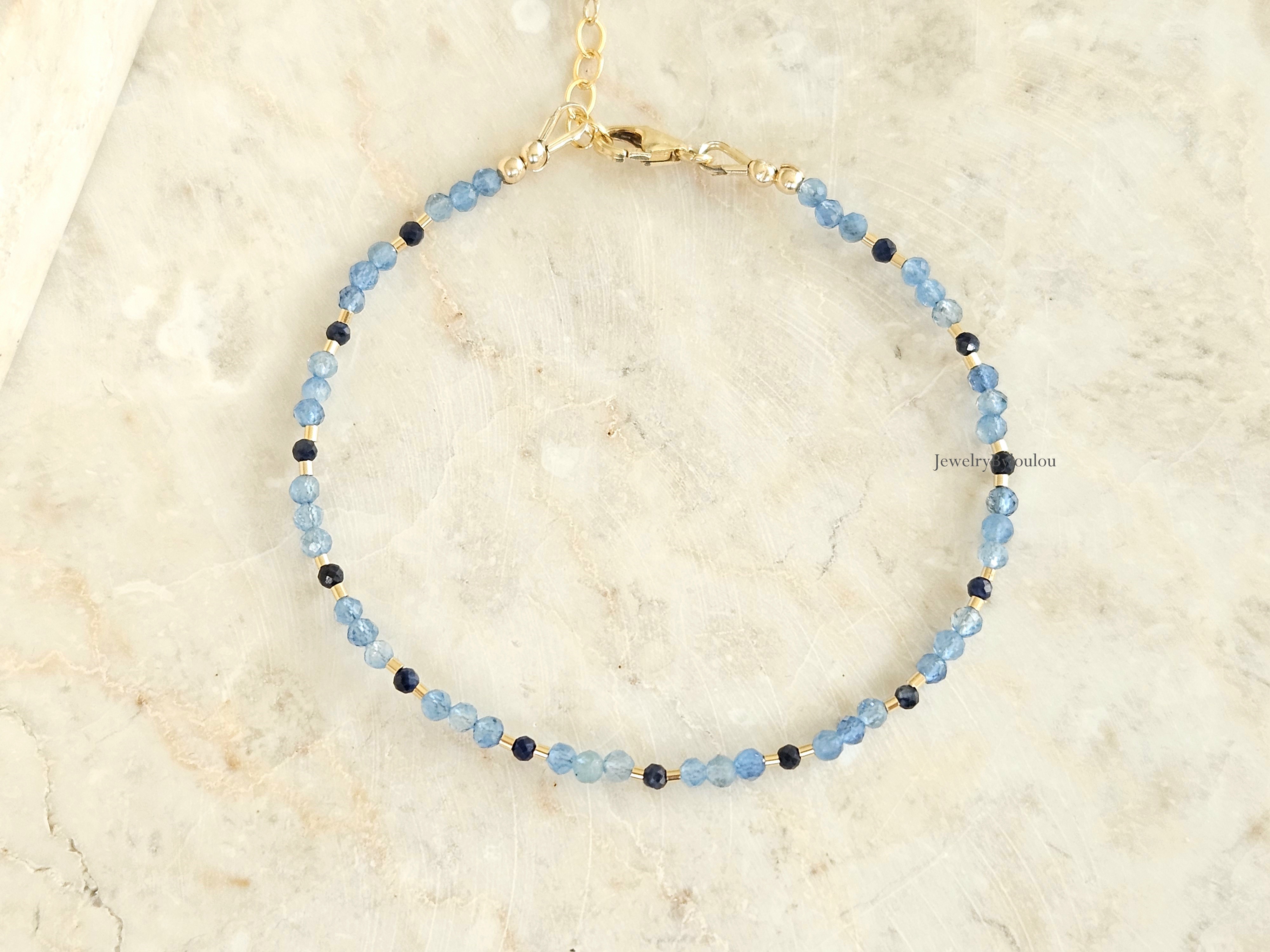 Fijn aquamarijn kralen armbandje, 14k goldfilled & 925 sterling zilver