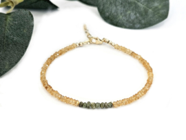 Citrien en groene ruwe diamanten kralen armband, 14k goldfilled & 925 sterling zilver