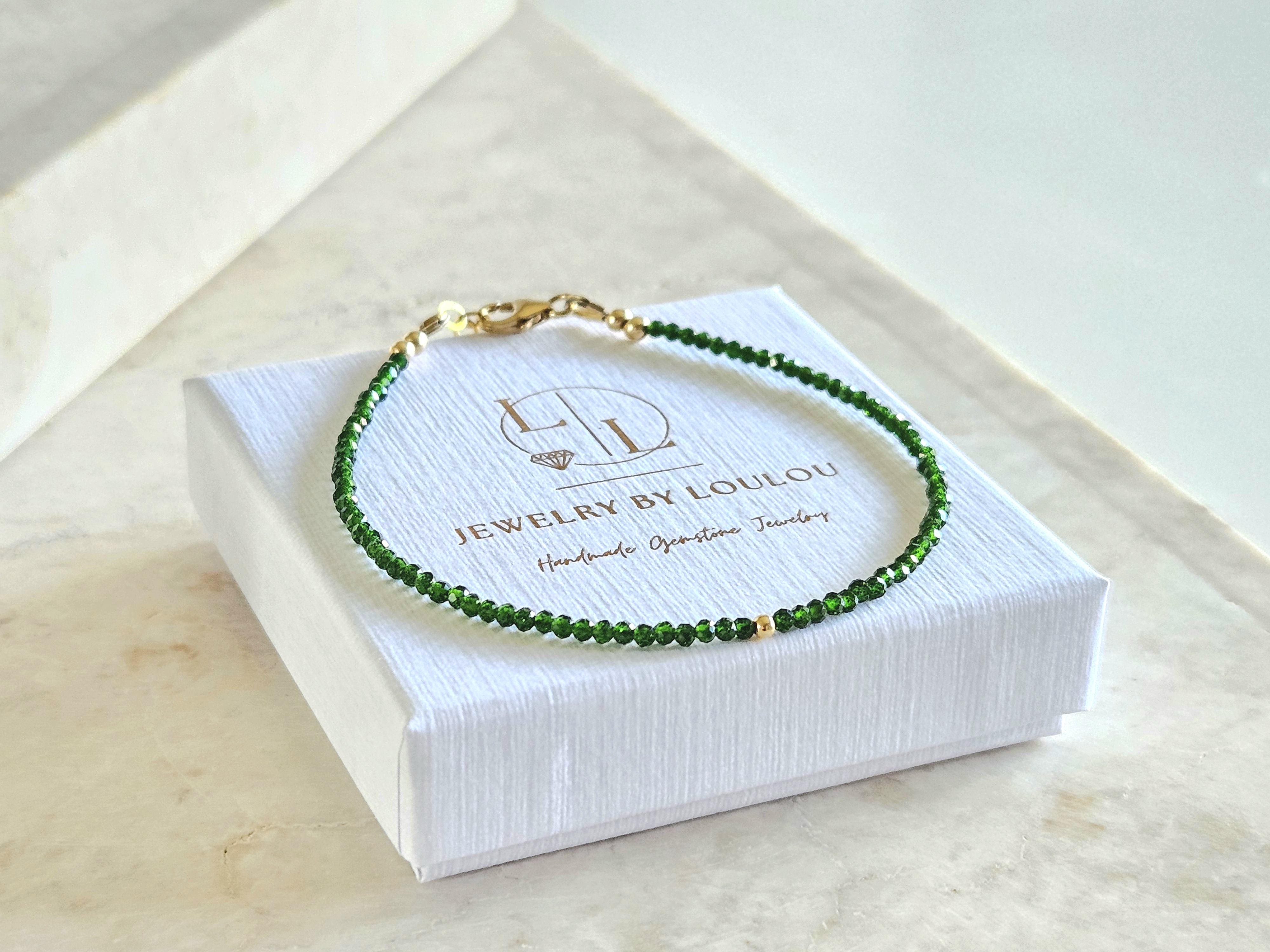 Chroom Diopside 2mm beaded bracelet,  14k goldfilled - 925 sterling silver