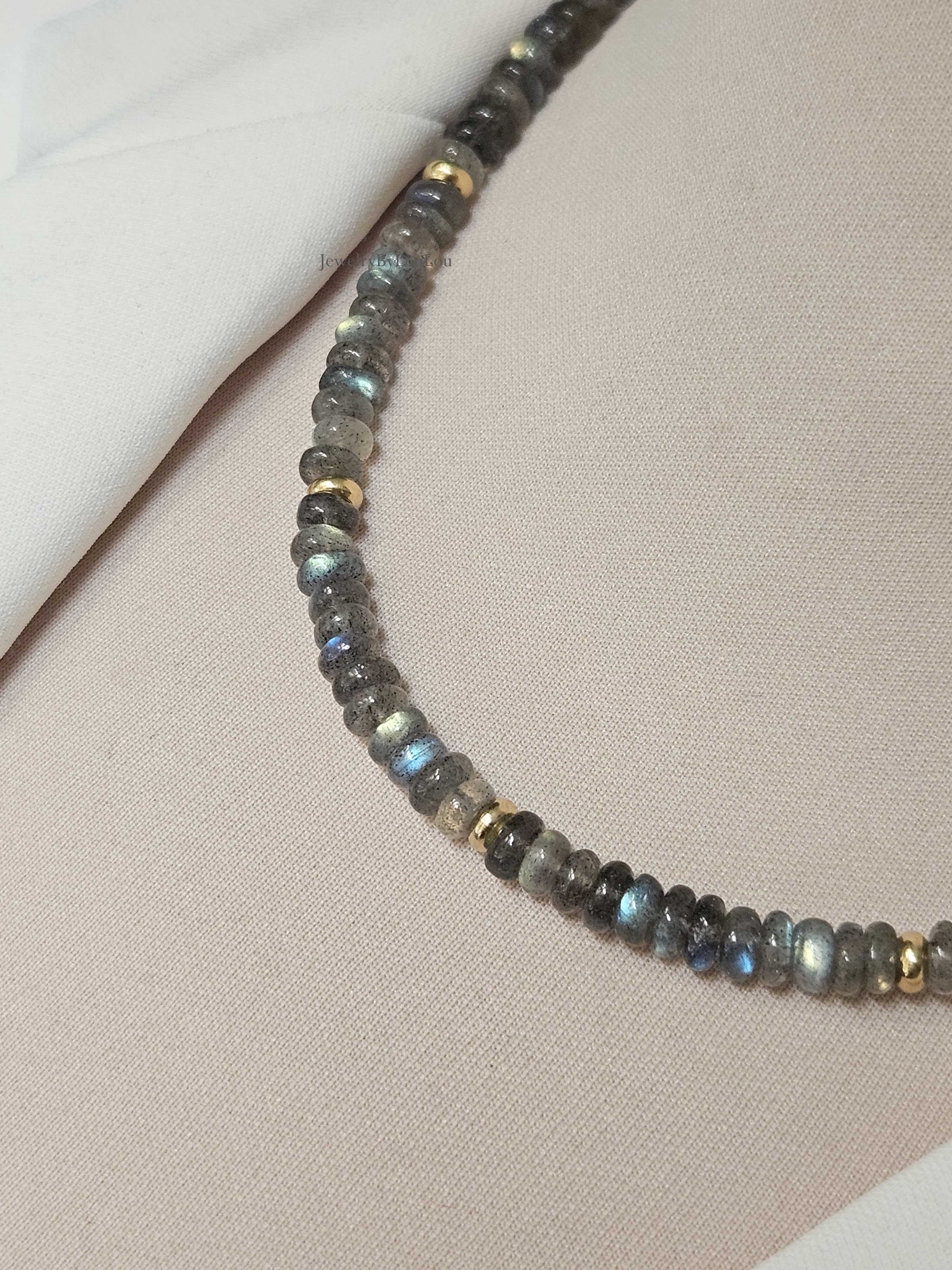 Labradoriet kralen ketting, 14k goldfilled - 925 sterling zilver