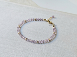 Pink amethyst beaded bracelet 925 sterling silver - 14k gold-filled