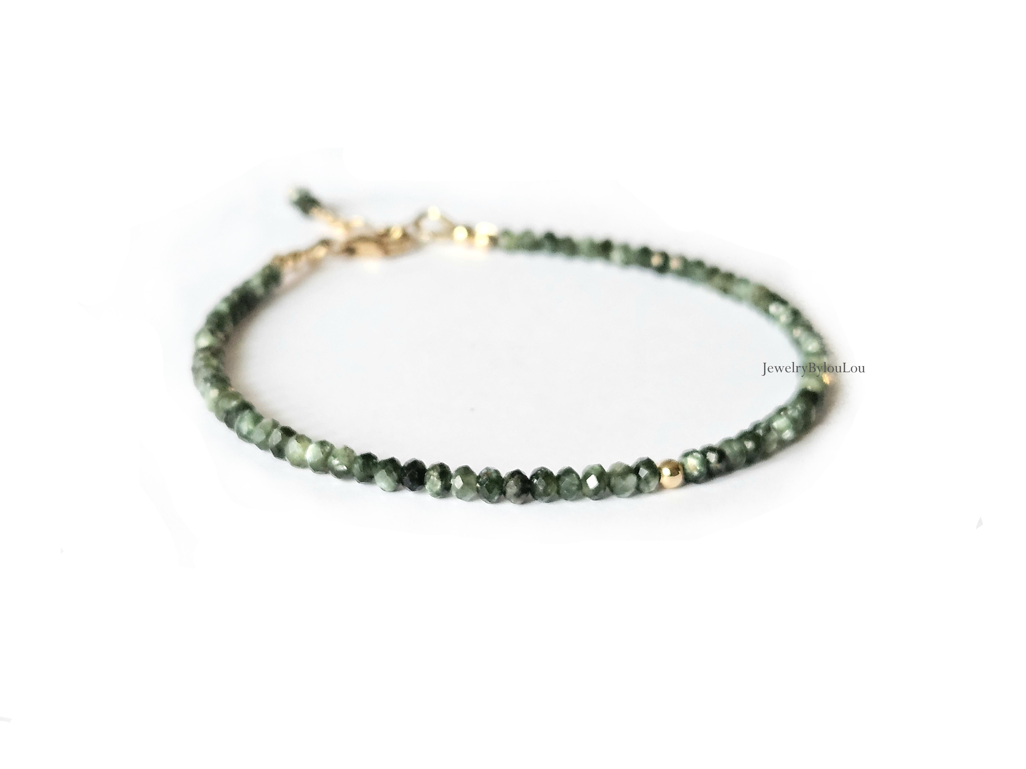 Fine Serafinite bead bracelet, 14k gold-filled - 925 sterling silver