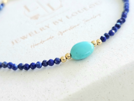 Lapis Lazuli en Sleeping beauty Turkoois kralen armband     925 sterling zilver   -   14k goldfilled