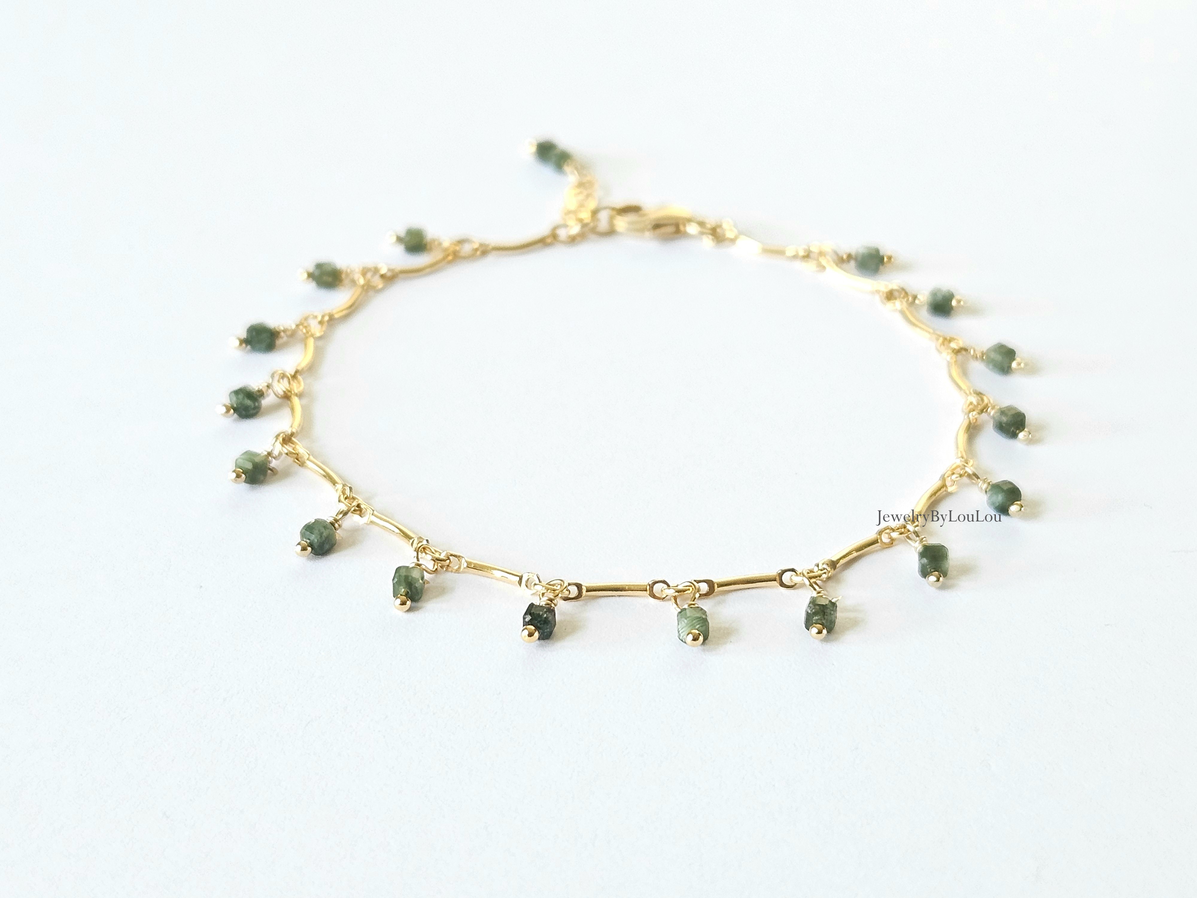 Fijn Figaro gouden armbandje met serafiniet, 14k goldfilled - 925 sterling zilver