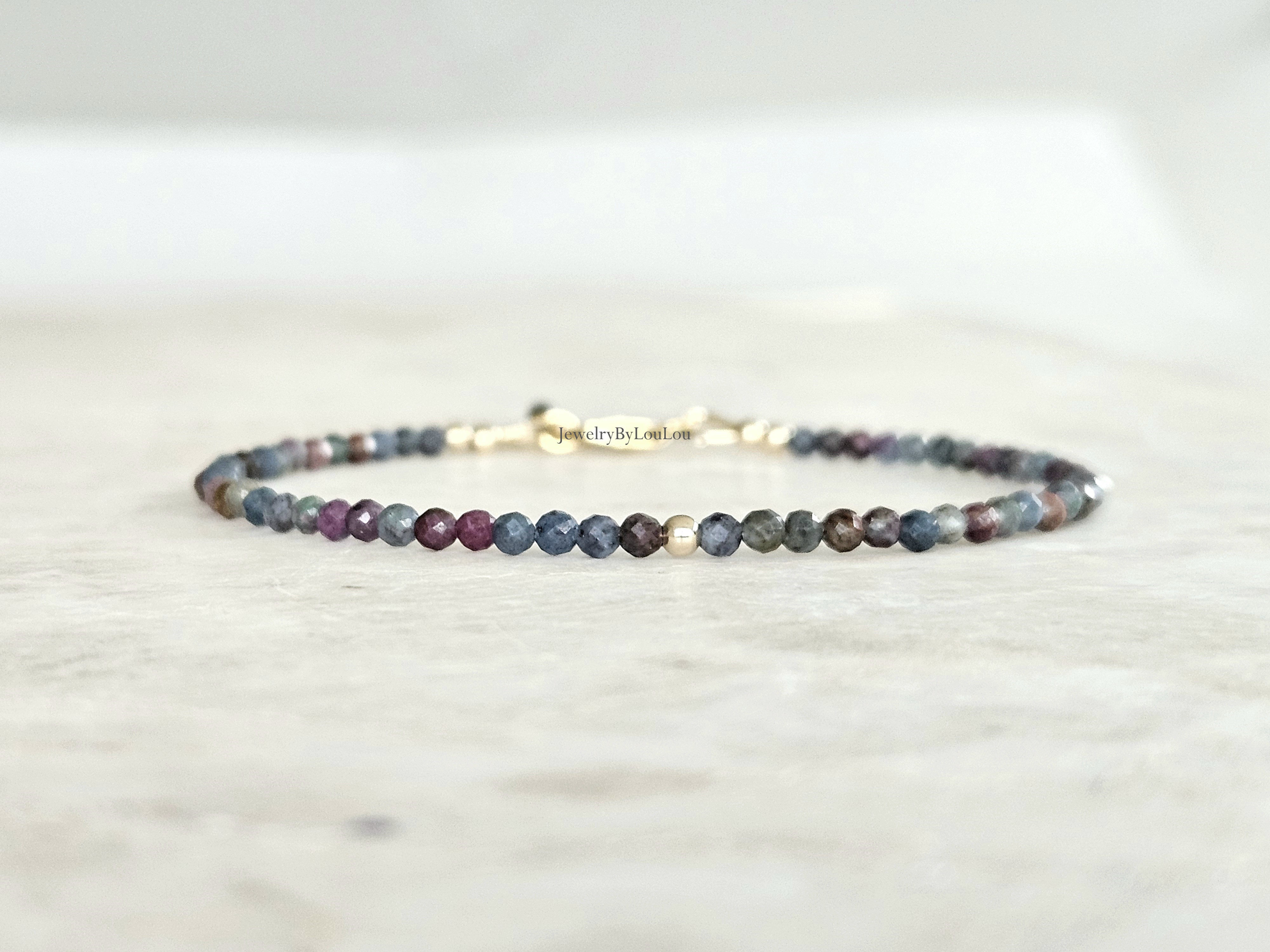 Robijn-Fuchsiet in Kyaniet kralen armband  14k goldfilled - 925 sterling zilver