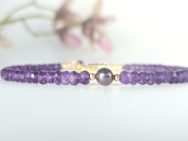 Amethyst and freshwater pearl bracelet 925 sterling silver - 14k goldfilled