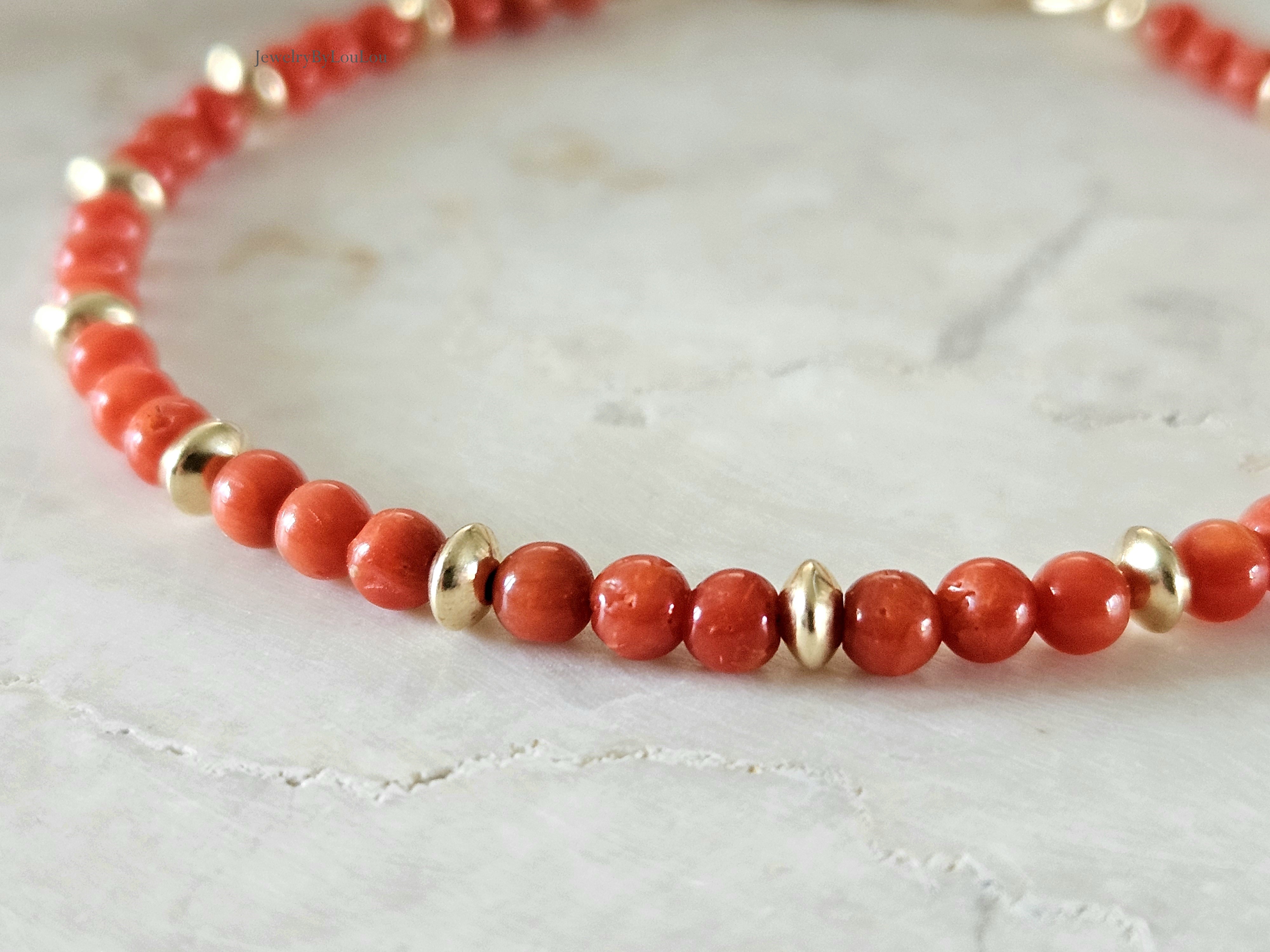 Italiaanse koraal kralen armband, 14k goldfilled & 925 sterling zilver