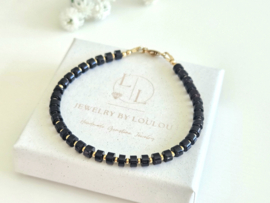 Black Onyx beaded bracelet, 14k goldfilled - 925 sterling silver