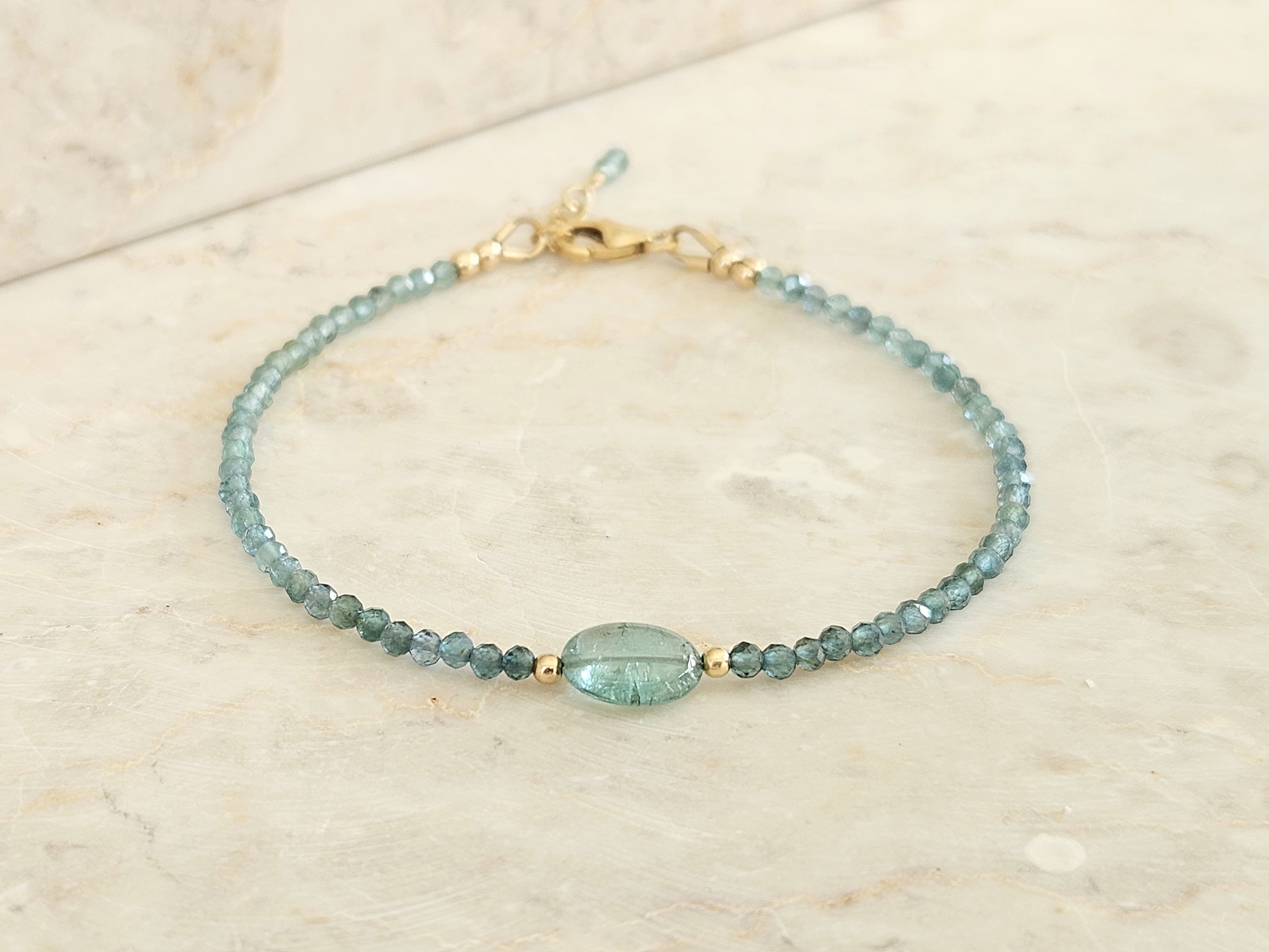 Indicolite tourmaline bracelet 925 sterling silver - 14k goldfilled