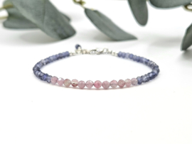 Roze Toermalijn en Ioliet kralen armband, 14k goldfilled - 925 sterling zilver