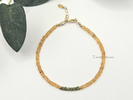 Citrien en groene ruwe diamanten kralen armband, 14k goldfilled & 925 sterling zilver