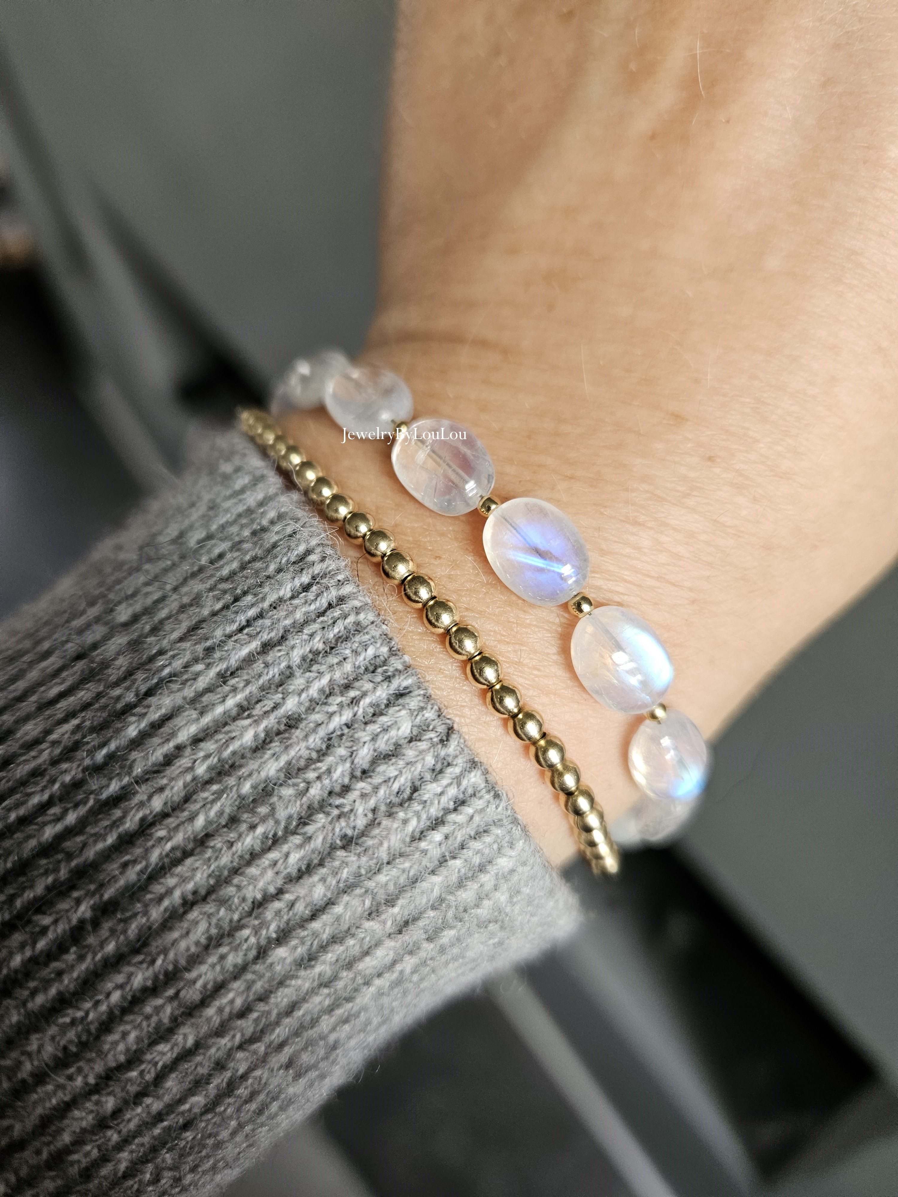 AAA+ Moonstone bracelet, 14k goldfilled & 925 sterling silver