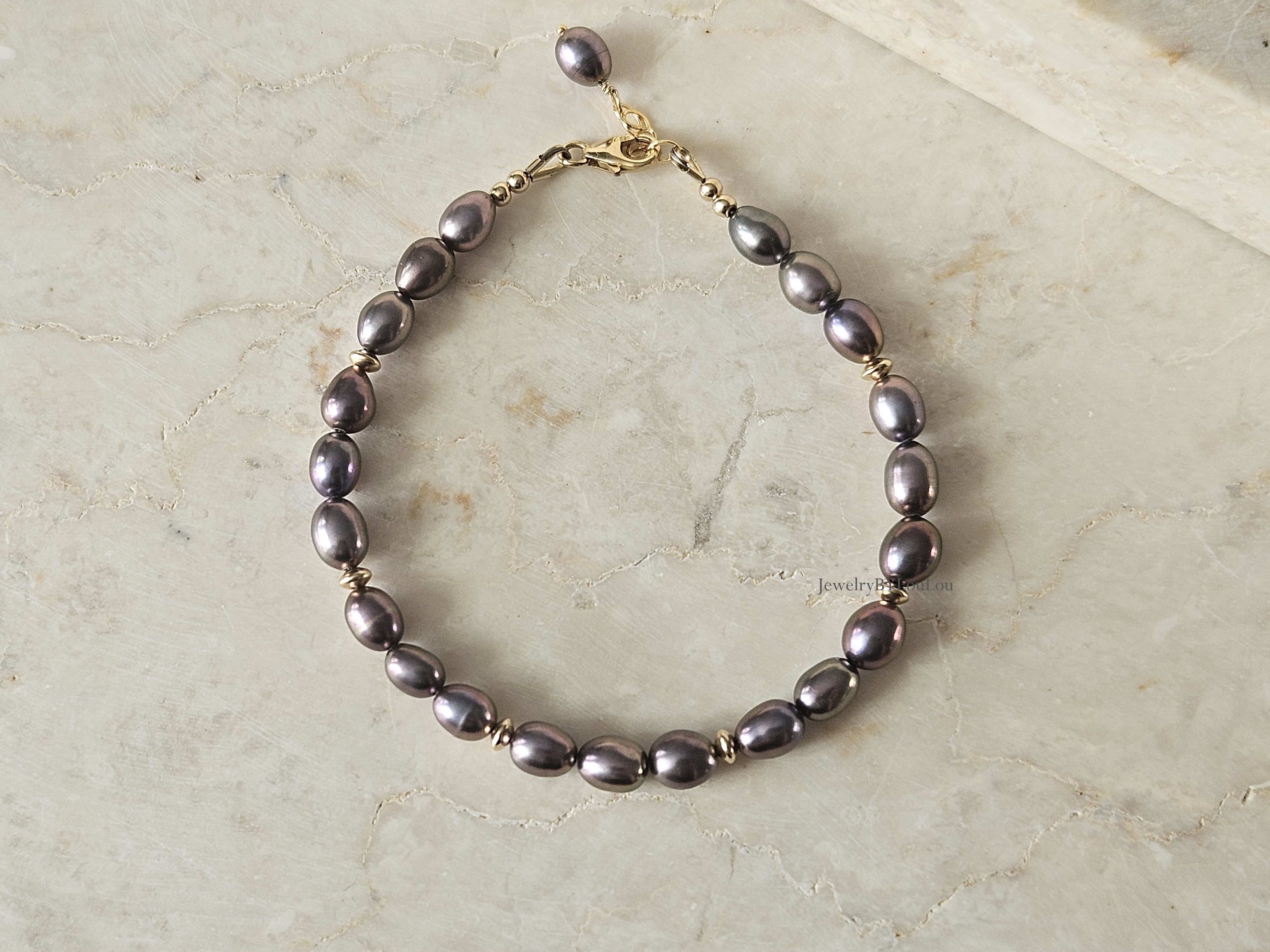Taupe kleurige zoetwaterparel kralen armband ,  925 sterling zilver - 14k goldfilled