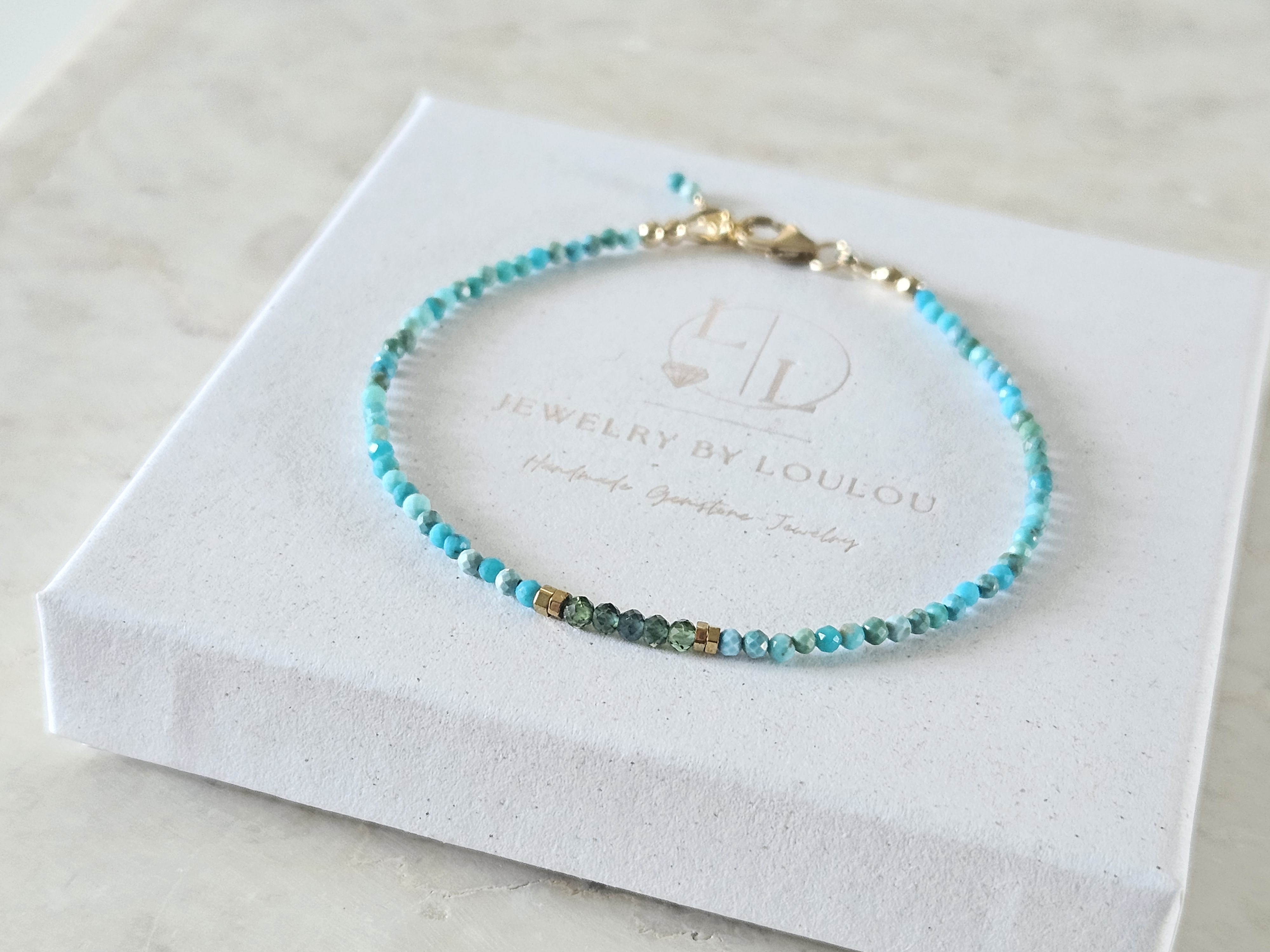 Arizona Turquoise en neon Apatiet edelstenen kralen armband, leverbaar 14k goldfilled - 925 sterling zilver