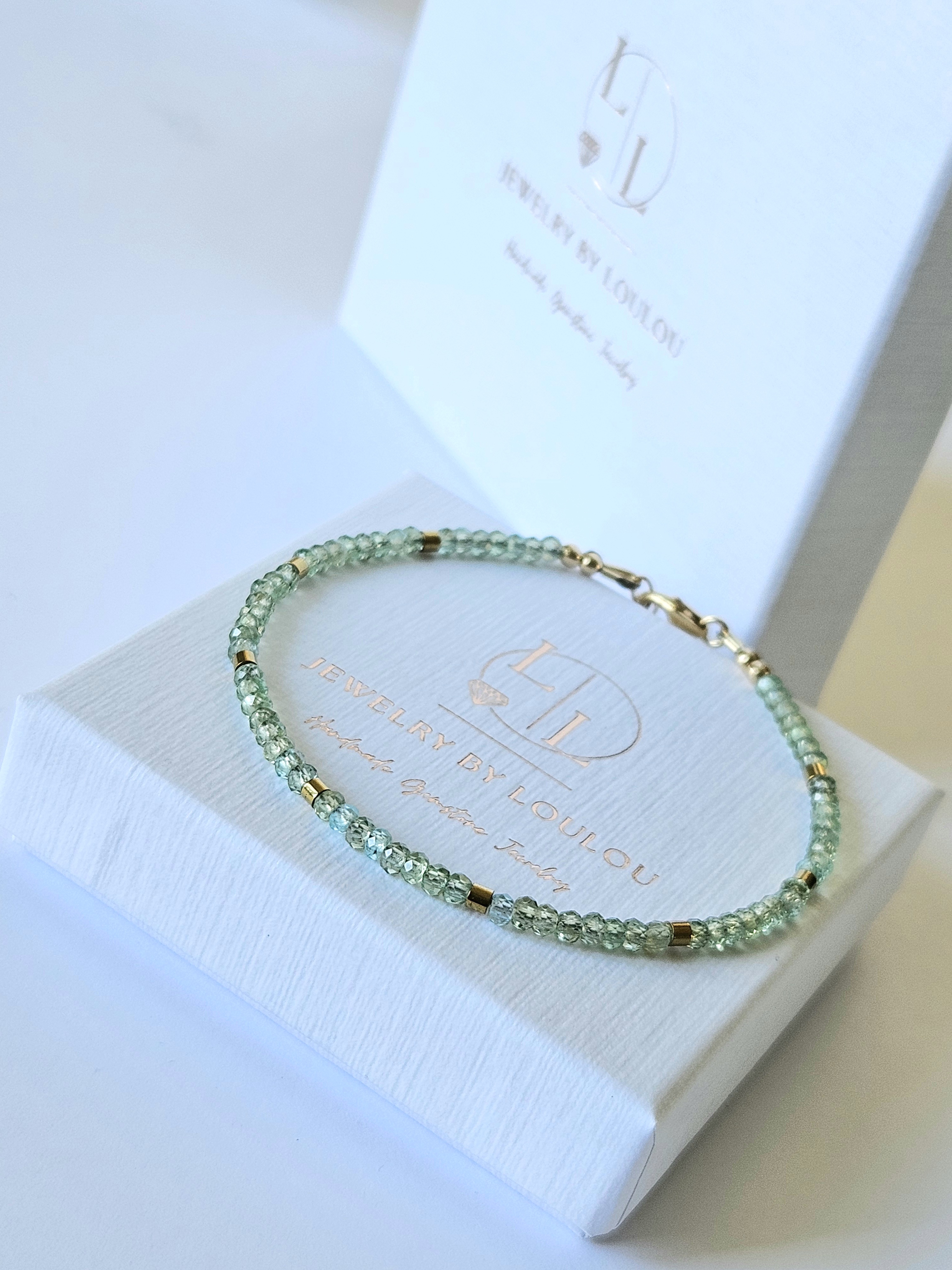 AAA green apatite gemstone bead bracelet 14k gold-filled - 925 sterling silver
