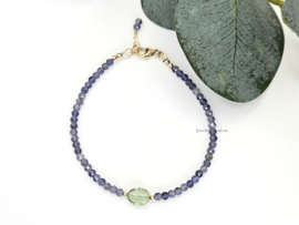 Ioliet en groene Toermalijn armband, 14k goldfilled & 925 sterling zilver