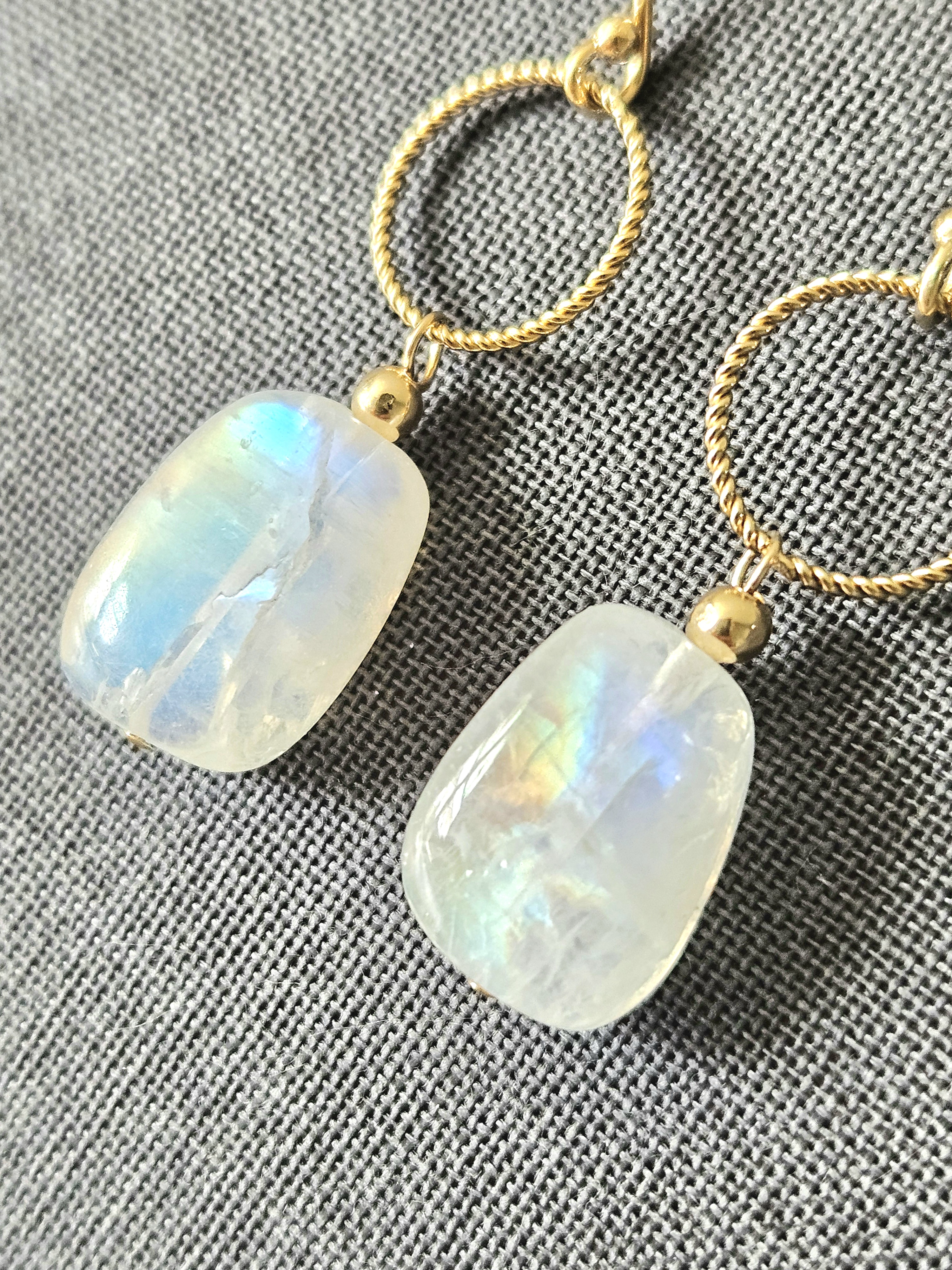 Regenboog Maansteen oorbellen  14k goldfilled