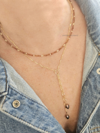 Hessonite garnet bead necklace, 14k goldfilled - 925 sterling silver