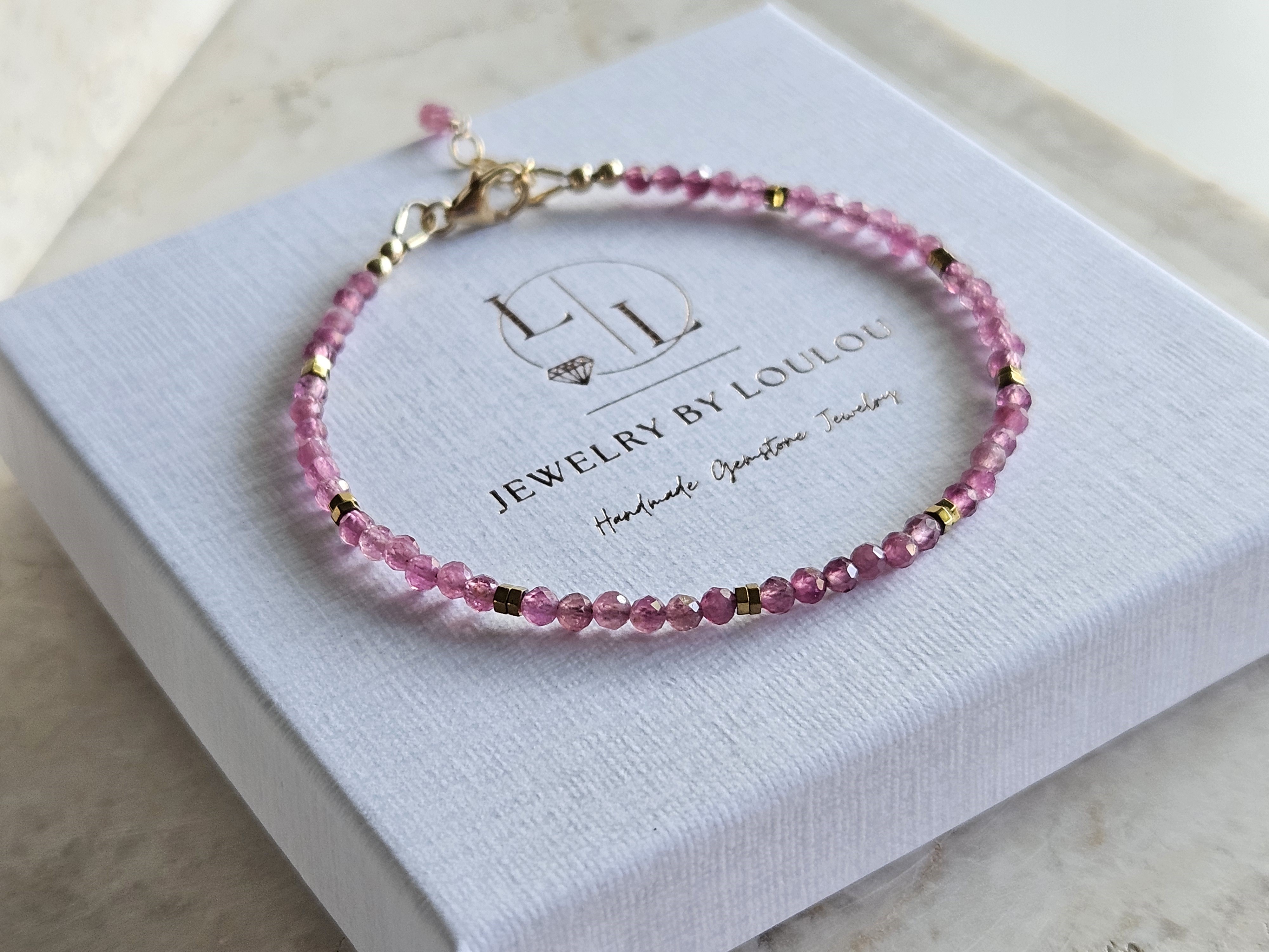 Roze toermalijn armband, 14k goldfilled & 925 sterling zilver