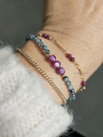 Kyaniet en robijn  kralenarmband, 14k goldfilled - 925 sterling zilver