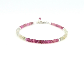 Roze  en groene saffier armband     925 sterling zilver   -   14k goldfilled