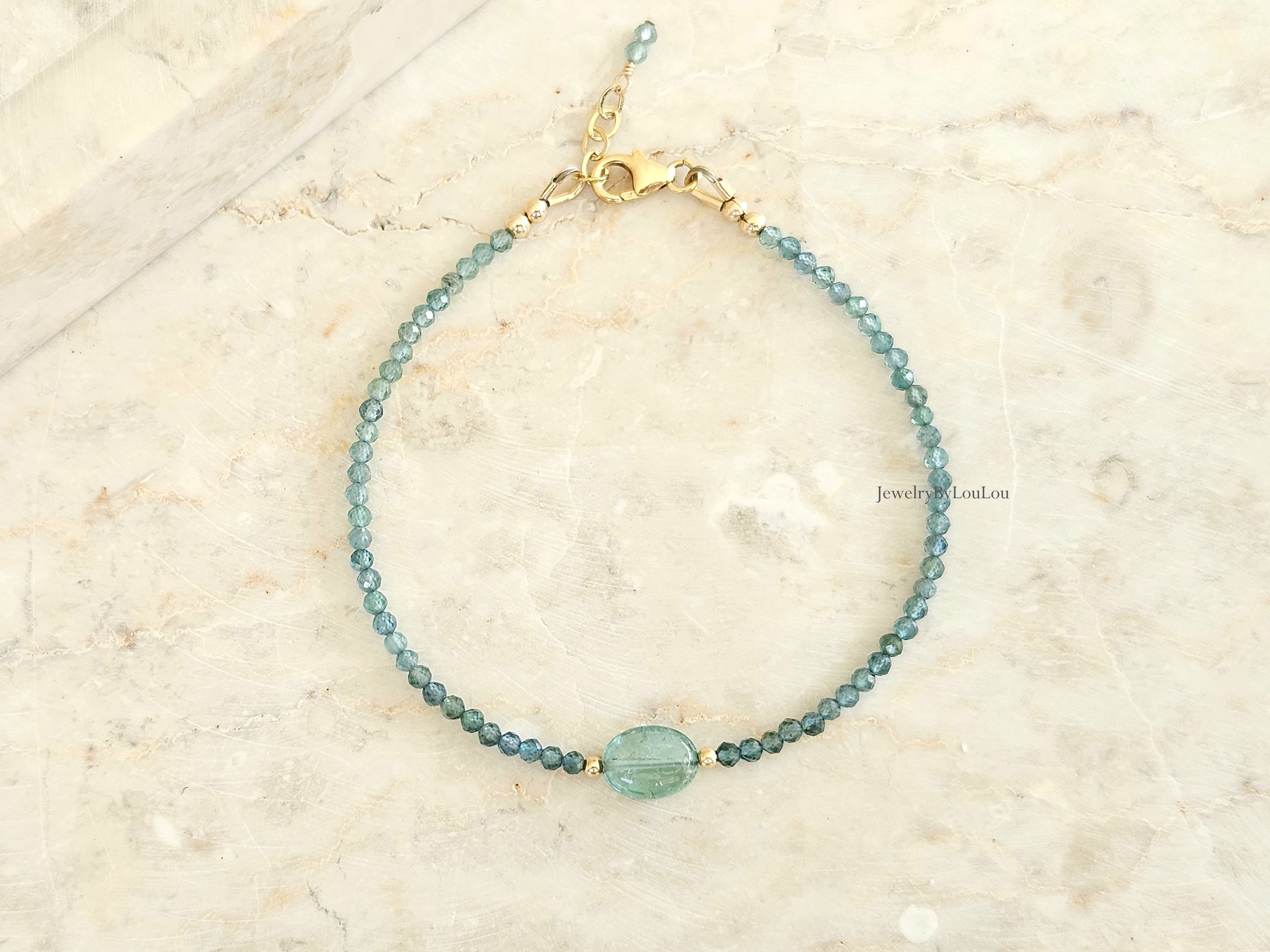 Indicolite tourmaline bracelet 925 sterling silver - 14k goldfilled