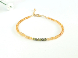 Citrine and green raw diamond beaded bracelet, 14k goldfilled & 925 sterling silver
