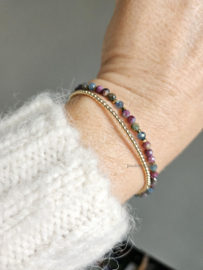Kyaniet en Robijn in Kyaniet kralen armband , 14k goldfilled & 925 sterling zilver