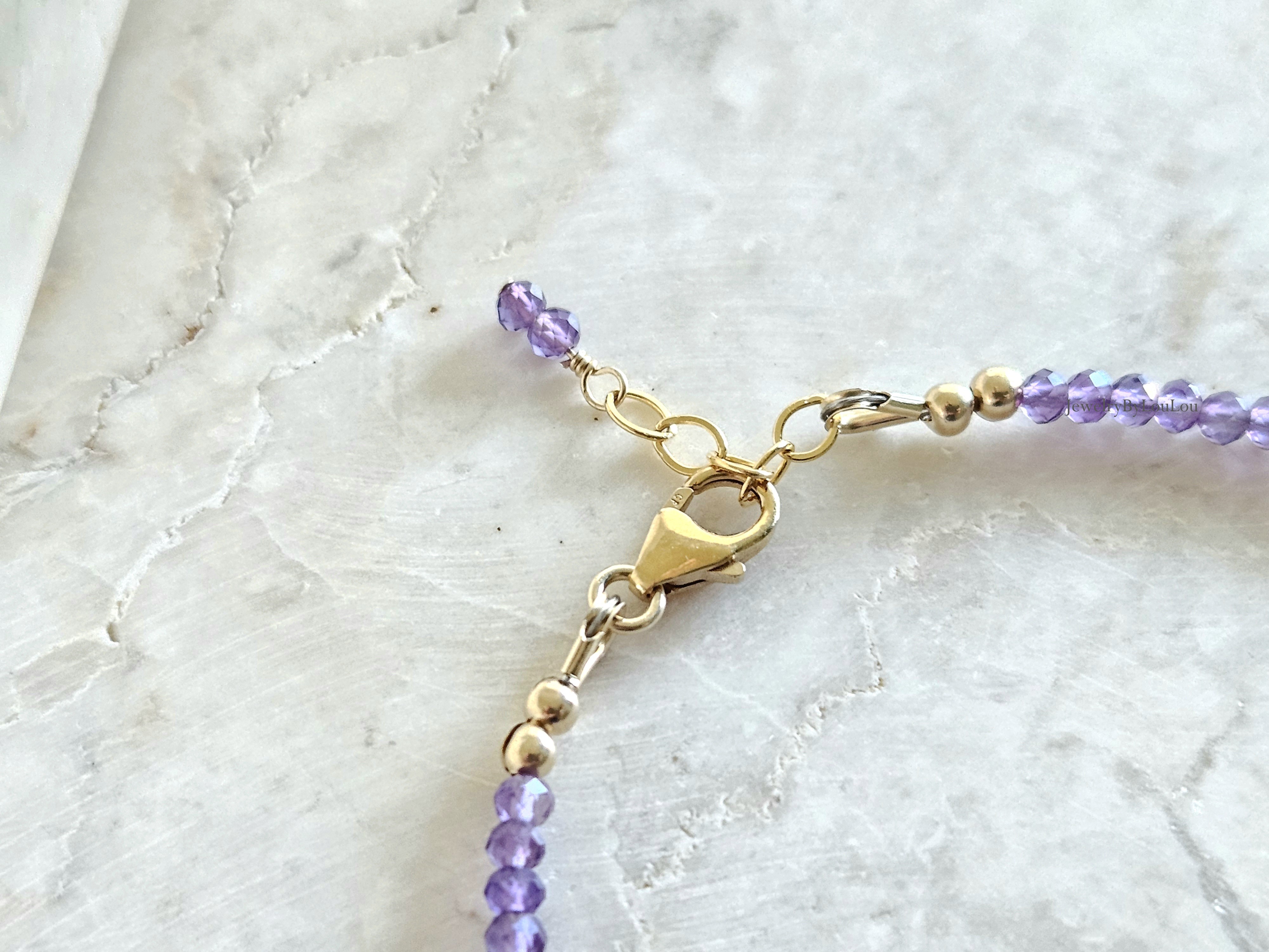 Amethist & Lapis Lazuli edelstenen kralen armband, leverbaar 14k goldfilled - 925 sterling zilver