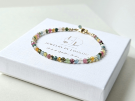 Multi Toermalijn kralen armband, 14k goldfilled & 925 sterling zilver