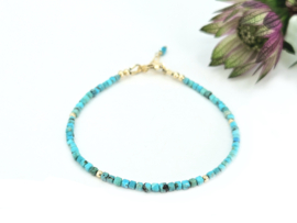 Arizona Turquoise edelstenen kralen armband, leverbaar 14k goldfilled - 925 sterling zilver